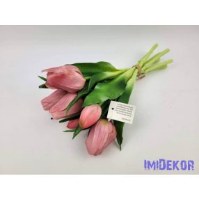   Élethű gumi tulipán 7 szálas mix köteg 29 cm - Világos Mályvás