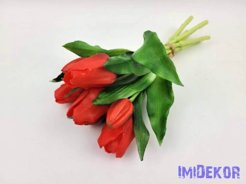 Élethű gumi tulipán 7 szálas mix köteg 29 cm - Piros