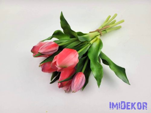 Élethű gumi tulipán 7 szálas mix köteg 29 cm - Erős Rózsaszín