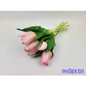   Élethű gumi tulipán 7 szálas mix köteg 29 cm - Halvány Rózsaszín