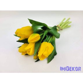 Élethű gumi tulipán 7 szálas mix köteg 29 cm - Sárga