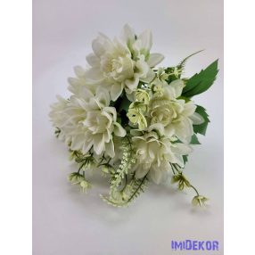 Dália 7 fejes selyemvirág csokor 40 cm - Törtfehér