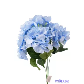 Hortenzia 5 ágú selyemvirág csokor 46 cm Pasztel Kék