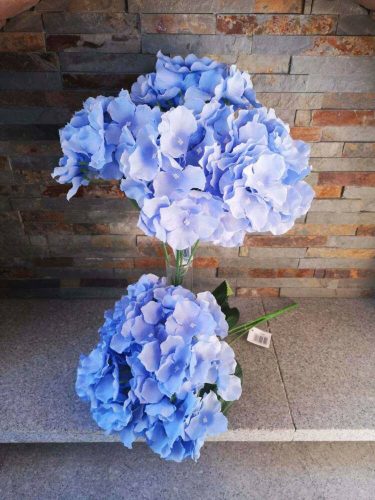 Hortenzia 5 ágú selyemvirág csokor 46 cm Pasztel Kék
