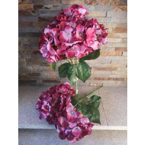 Hortenzia 5 ágú selyemvirág csokor 46 cm Pink-Burgundi