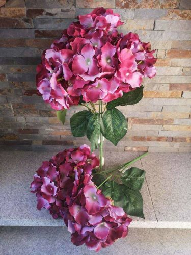 Hortenzia 5 ágú selyemvirág csokor 46 cm Pink-Burgundi