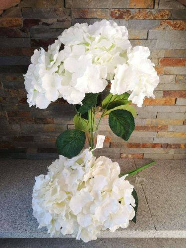 Hortenzia 5 ágú selyemvirág csokor 46 cm Fehér