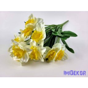 Nárcisz 12 ágú selyemvirág csokor 48 cm - Fehér-Sárga