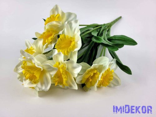 Nárcisz 12 ágú selyemvirág csokor 48 cm - Fehér-Sárga