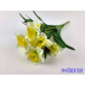   Nárcisz 12 ágú selyemvirág csokor 48 cm - Fehér-Zöldes Sárga