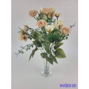   Rózsa mini 20 fejes 5 ágú selyem csokor 34 cm - Halvány Barack