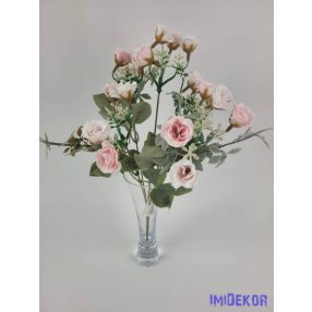   Rózsa mini 20 fejes 5 ágú selyem csokor 34 cm - Halvány Rózsaszín