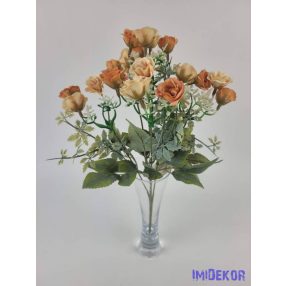   Rózsa mini 20 fejes 5 ágú selyem csokor 34 cm - Erős Barack