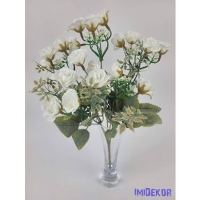Rózsa mini 20 fejes 5 ágú selyem csokor 34 cm - Fehér