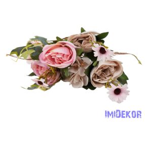   Peónia + hortenzia 6 ágú selyemvirág csokor 31cm - Púder-Rózsaszín