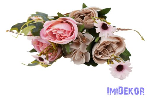 Peónia + hortenzia 6 ágú selyemvirág csokor 31cm - Púder-Rózsaszín