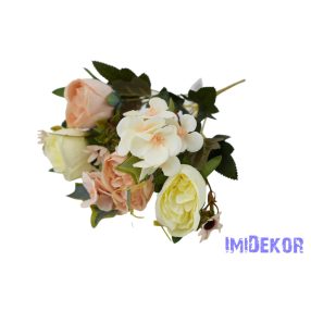   Peónia + hortenzia 6 ágú selyemvirág csokor 31cm - Krém-Barack
