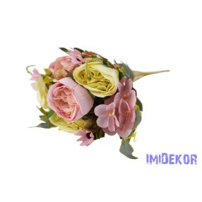   Peónia + hortenzia 6 ágú selyemvirág csokor 31cm - Zöld-Rózsaszín