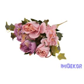   Peónia + hortenzia 6 ágú selyemvirág csokor 31cm - Mályva-Rózsaszín
