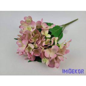 Hortenzia 5 ágú gumis csokor 46 cm - Halvány Rózsaszín