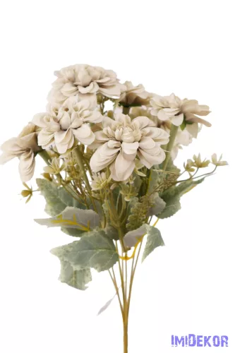 Dália 7 ágú selyemvirág csokor 37 cm - Bézs