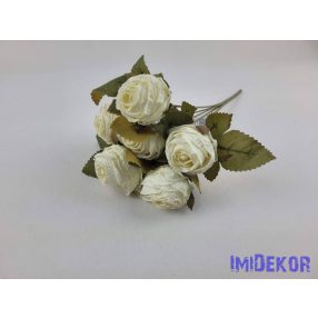   Szárazhatású gömbölyded 6 ágú rózsa csokor 30cm - Krém