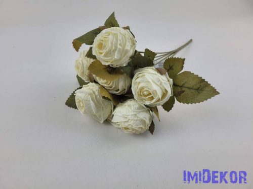 Szárazhatású gömbölyded 6 ágú rózsa csokor 30cm - Krém