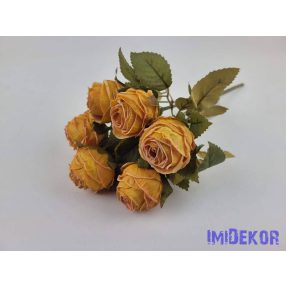   Szárazhatású gömbölyded 6 ágú rózsa csokor 30cm - Napsárga