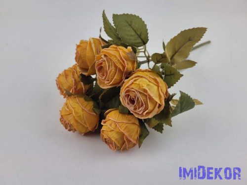 Szárazhatású gömbölyded 6 ágú rózsa csokor 30cm - Napsárga