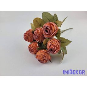   Szárazhatású gömbölyded 6 ágú rózsa csokor 30cm - Narancs