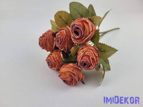 Szárazhatású gömbölyded 6 ágú rózsa csokor 30cm - Narancs