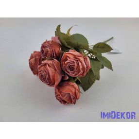   Szárazhatású gömbölyded 6 ágú rózsa csokor 30cm - Korall