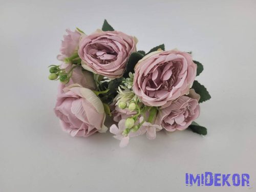 Peónia 5 ágú selyem csokor 28 cm - Halvány Mályva