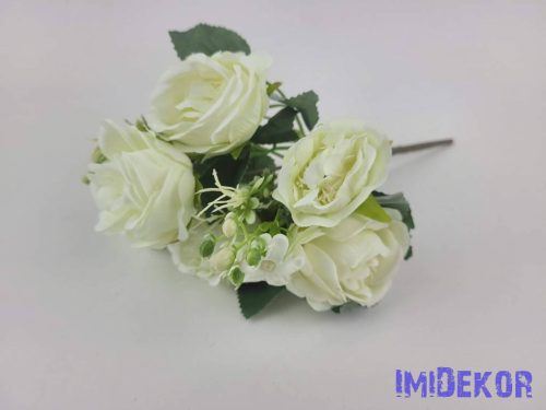 Peónia 5 ágú selyem csokor 28 cm - Krém