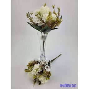 Krizantém hortenzia 5v selyem csokor 28cm - Krém