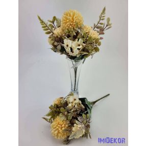 Krizantém hortenzia 5v selyem csokor 28cm - Vaj