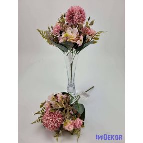 Krizantém hortenzia 5v selyem csokor 28cm - Rózsaszín