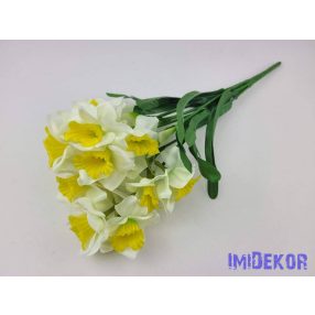 Nárcisz 7 ágú selyem csokor 42cm - Fehér-Sárga