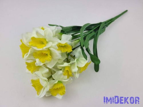 Nárcisz 7 ágú selyem csokor 42cm - Fehér-Sárga