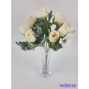 Bimbós rózsa 5 ágú csokor kis virágokkal 30 cm - Krém