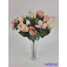   Bimbós rózsa 5 ágú csokor kis virágokkal 30 cm - Rózsa-Barack