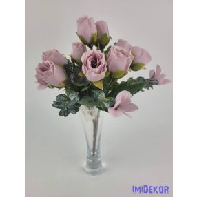   Bimbós rózsa 5 ágú csokor kis virágokkal 30 cm - Halvány Mályva