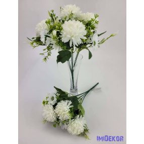 Krizantém 7v selyem csokor 31cm - Fehér