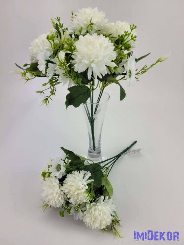 Krizantém 7v selyem csokor 31cm - Fehér