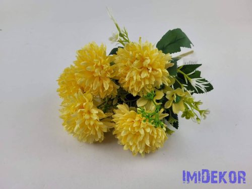 Krizantém 7v selyem csokor 31cm - Sárga