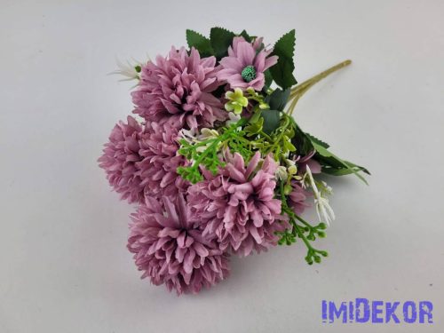 Krizantém 7v selyem csokor 31cm - Mályva