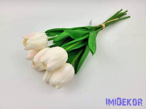 Tulipán gumis 7 szálas kötegelt csokor 33 cm - Halvány Rózsaszínes