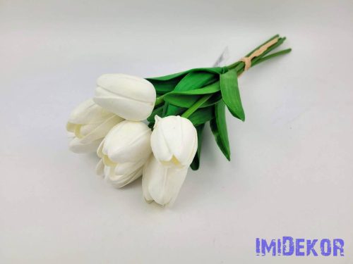Tulipán gumis 7 szálas kötegelt csokor 33 cm - Fehér