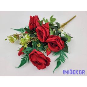 Rózsa+bimbó 9 ágú féloldalas csokor 50 cm - Piros