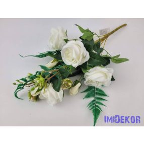 Rózsa+bimbó 9 ágú féloldalas csokor 50 cm - Fehér